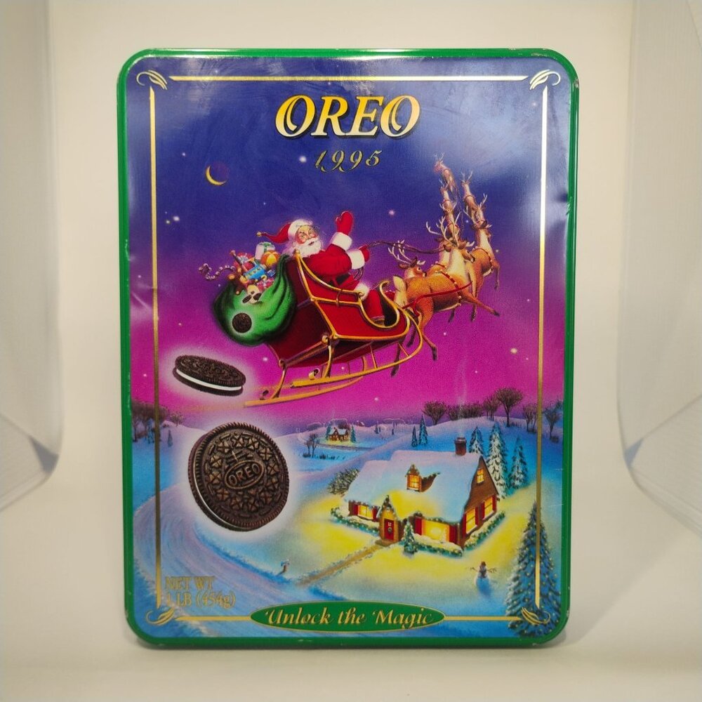 Vintage Oreo Tin Christmas Unlock The Magic 1995 Collectible USA EMPTY